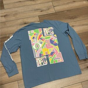 MTV Shirt Graphic Blue Long Sleeve Tee Size XL Cotton